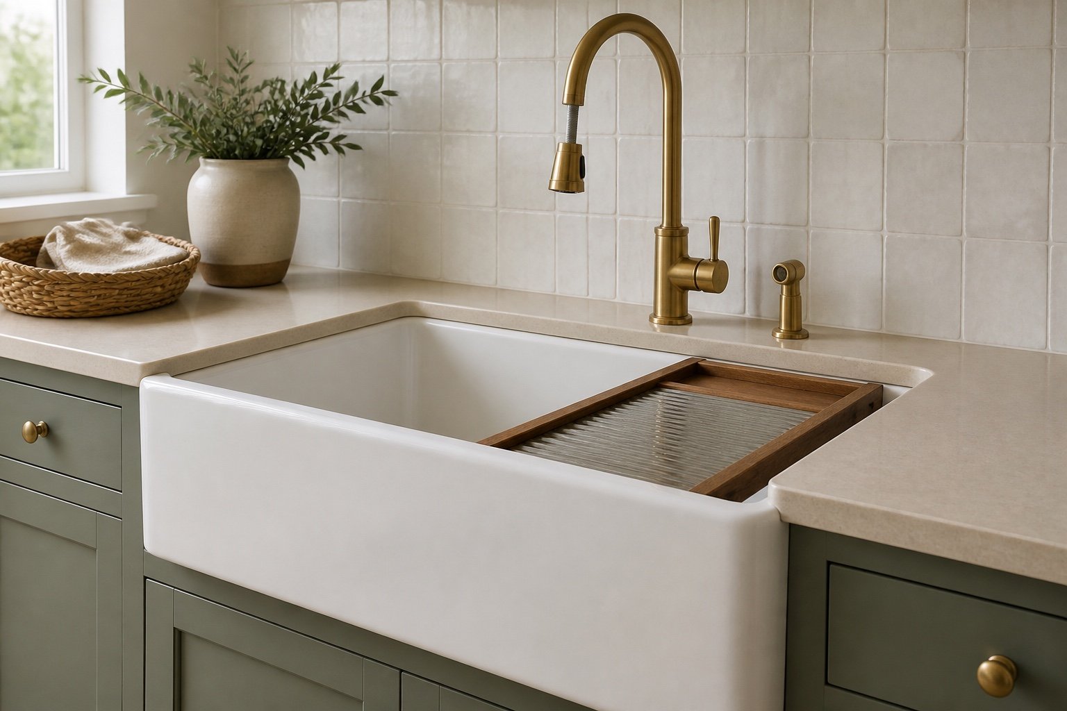 White apron-front fireclay laundry sink