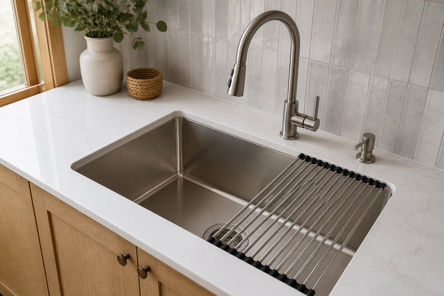 Deep undermount stainless-steel laundry sink with pull-down faucet